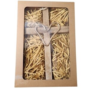 Heart-Shaped Metal on Wood Cross in Gift Box